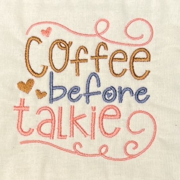 Hand Crafted Mug Rug Coaster Embroidered Colorful Coffee Before Talkie Padded - Picture 5 of 8